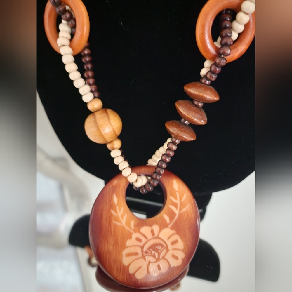 Bohemian themed natural wood necklace